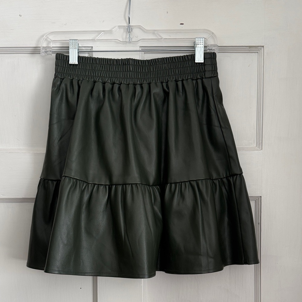 Black Faux Leather Tiered Skirt